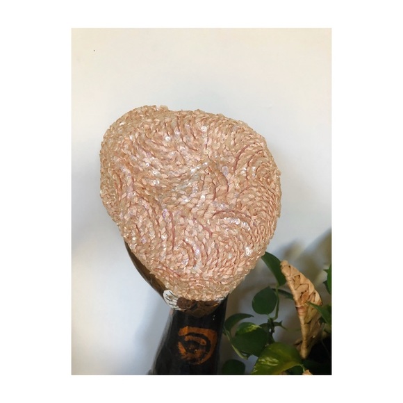 I. Magnin Vtg Pale Pink Hat w Sequins 40’s 50’s - Picture 5 of 8